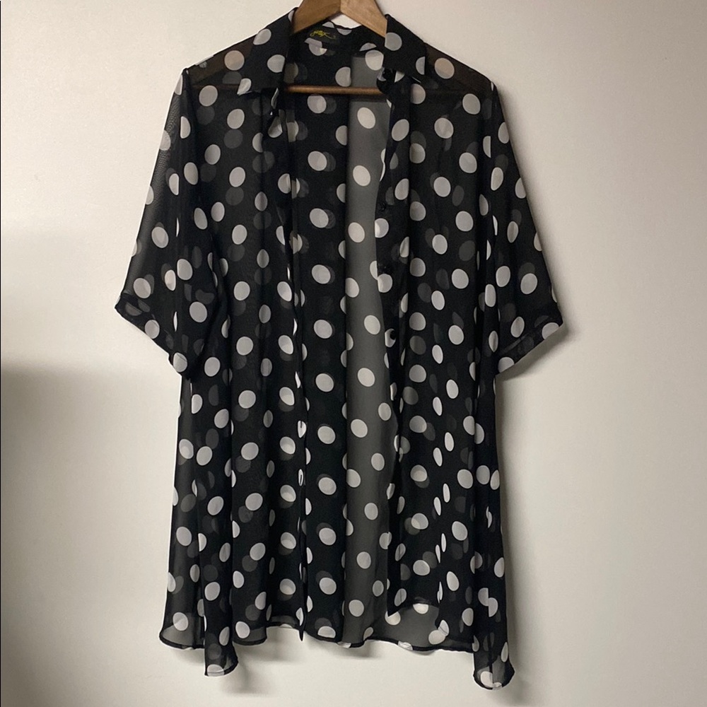 GOTTEX Black and White Polka Dit 3/4 Sleeve Oversized Swim Coverup